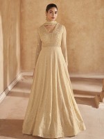 Beige Real Georgette Anarkali Suit